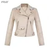 FTLZZ Spring Autumn Faux Suede Leather Short Jacket Women Zipper Moto Bike PU Leather Coat Lapel High Street Outwear Chic Female 220815