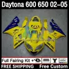 Комплект рамки для Daytona 650 600 CC 02 03 04 05 Bodywork 7dh.20 Cowling Daytona 600 Daytona650 2002 2003 2004 2005 Body Daytona600 02-05 Обтекание мотоцикла New Yellow