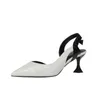 Dress Shoes White Black Genuine Leather Women Sandals Thin Heels Summer Woman Ankle Strap 220318