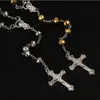 Hänge halsband katolska halsband 6x8 plastkristall kors guld radband mäns smycken som gör gåvorspendant