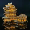 絵画金属海洋古代中国建築3DパズルYuejiang Tower Diy Laser Cutting Assemble Model Jigsaw Toys for AdultPaintings