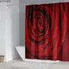 Vacker rose tygdusch gardin röda blommor badrum gardiner piedestal matta toalett lock täcker icke-halk mattan badmattor mattor 220517