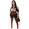 Hot Sell Graphic Print Romper For Women Deep V-neck Tassel Shoulder Shorts Hip Hop Street Slim One Piece Jumpsuit MN8515