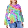 Women's Plus Size T-Shirt Colorful Mandala T-Shirts Retro Bohemian Print Street Style Long Sleeve Modern Tees Ruffled Graphic Tops 6XLWomen'