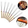 Telescoping Marshmallow Hot Dog Roasting Sticks Stainless Steel BBQ Tools SkewersExtending Roaster With Wooden Handle For Cooking/Campfire/Bonfire/Grill Smores
