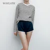 wavlatii 여자 줄무늬 긴 소매 tshirts 암컷 스트리트웨어 가을 봄 면화 티 탑 WLT2110 220805