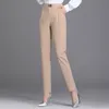 Primavera mujer alta cintura sólido elegante tobillo-longitud pantalones Oficina señoras flacos Chic pantalones mujer Casual moda pantalón 220325