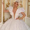 3D Floral Ball Gown Wedding Dress Sexy Deep V Neck Ruched Bride Dresses Lace Appliques Bridal Gowns robes de