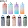 2000ML Large Capacity 2L Water Bottle Straw Cup Gradient Color Plastic Water Cups With Time Marker Outdoor Sport Fitness Sports Bottles SS1103