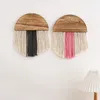 Dekorativa föremål Figurer Macrame Tassel Wall Hanging Tapestry med träplack Handvävd Böhmen Bröllop Bakgrund Boho Dekoration