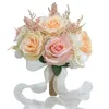 Bouquet de demoiselle d'honneur de mariée Boho 2022 Fleurs de mariage artificielles Champagne Ivoire Blush Roses roses 25 cm 25 cm Quinceanera Party Soie F277F