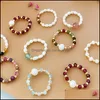 Band Rings Jóias Energia natural Stone Pearl Bad Gold Bated Handmade Elastic for Women Girl Party Club Decor Jewel Dhmjr