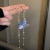 Boucle d'oreille avec pompon papillon en cristal pour femmes, perle, mode coréenne, bijoux cadeaux de fête d'anniversaire