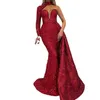 2022 Кристаллы Формальные вечерние платья в стиле русалка в стиле Dubai Индийская высокая шея с одной рукавом накин