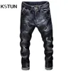 KSTUN ROTPINE DINS MEN DARKUT BLUS STRING SLIM FIT ZAKRESOWANE DENWEAR DANIM PANTY Casual Retro Biker Dżinsy Man Spodnie Hiphop 201128