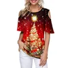 Kadınlar bluz gömlekleri kadın gömleği gündelik moda Noel ağaçları baskılı gevşek yuvarlak yakalı kısa kol tee kadın kıyafetleri Topswomen