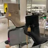 nieuwste gouden slot enkellaarsjes voor damesschoenen luxe ontwerper gesp rits stiletto bootie topkwaliteit koeienhuid kasjmier spitse tenen 10,5 cm metalen hak laars 35-43