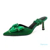 Sandales Chaussures D'été Sur Le Talon Avec Noeud Papillon Mode Fille Med Talons Femmes Pompes 6cm Élégantes SatinSandales