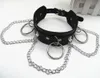 Sexy Handmade Choker punk Leather Collar belt Necklace and Chain club party two layers Chokers2274