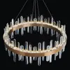 Lâmpadas pendentes de lustre de lâmpada de cristal moderno para viver uma linha de aço inoxidável redondo de luxo com lustres de controle remoto iluminandoppppp