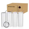 20oz Sublimation Straight tumblers with Steel Straw Rubber Bottoms Stainless tumbler Coffee Mug Water Bottle Shiny Cups