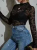 Oco Out Floral Lace Blusa Mulheres Elegante Manga Longa Top Vintage Camisa Feminina Coreana Chic Preto Transparente Sexy Cropped Tops 220623