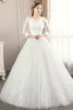 Modest Chinese Wedding Gowns With Long Sleeves Scoop Neck Lace Appliqued Bridal Dress Floor Length Puffy Skirt Princess Vestidos D306H