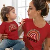 1PC Rainbow Mother Daughter Tshirts Summer Family Matching Outfits Mom Baby Mommy and Me Tshirt Clothes Woman Girls Cotton Top 220531