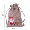 Decorazioni natalizie 5 pezzi / set Borsa regalo con coulisse a prova di polvere imitazione lino piccola tela di iuta stampata a tema sacchetto di caramelle per festeC