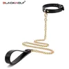 BLACKWOLF Esclave Bondage Collier De Luxe En Cuir Cou Retenue Or Chaîne Laisse BDSM Érotique Sex Toys Pour Femmes Couples Adulte Jeux 220520