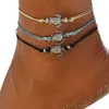 Verstelbare Boheemse oude zilveren zeeschildpad Anklet armbandketen voor vrouwen blauwe zwarte wens gevlochten touw voet keten enkel armbanden zomer oceaan strand sieraden