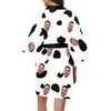 Personnalisé Visage Vache Spot Blanc Imprimer Femmes Court Kimono Robe Cadeaux Personnalisés Femme Intérieur Automne Doux Pyjama Ensemble Vêtements De Nuit 220621