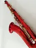 Red B-Key Professional Tenor Saxophone Brass Graving Grovalted Pattern Professional Conten Tone Toneor Sax Jazz Instrument