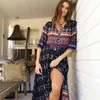 Bohemisk tryckning lång klänning kvinnor maxi lång klänning blommig tryck retro hippie vestidos chic varumärke kläder boho klänning g220510