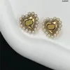 Vintage Pearl Love Charm Earrings Designer Double Letter Eardrops Women Elegant Studs Steel Seal Earring