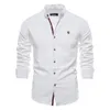 Aiopeson Spring Cottonのソーシャルシャツ男性の襟のカジュアルな社会的な男性のシャツのためのソリッドカラーの高品質長袖シャツ220401