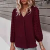 Chiffon Sheer Mesh Tops Women Solid Color Ol Shirts Casual V-ringen Långärmad blusar Kontor Lady Tops Blusas Mujer L220705