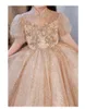 Champagne Princess Flower Girls Dresses Wedding Sequined Lace Tulle Puffy Party Children For Birthday Ball Gown Girl Pageant GOWNS 403