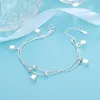 Lien Chaîne 925 Timbre Carré Double Couche Bracelet Femme Mode Coréenne Simple Perle Ronde Bijoux WholesaleLink