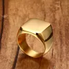 Homens de aço inoxidável 8-12# anel quadrado liso pode ser gravado Nome Jóias de Jóias de Jóias Dourado Prata Black 3 Cores Mirror Technology