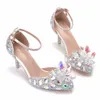 Women Wedding Shoes Silver Rhinestone High Heels Ankle Strap Pumps Party Dress Champagne Golden Stiletto Sandals