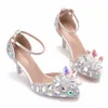 Damen Hochzeitsschuhe Silber Strass High Heels Knöchelriemen Pumps Partykleid Champagner Goldene Stiletto Sandalen