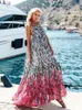 Swobodne wydrukowane luźne duże sukienkę seksowną bez rękawów Lady Beach Maxi sukienka Summer Modna elegancka sukienki boho A1080 220527