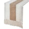 Tafellopers natuurlijke jute splicing katoen boho loper met kwastjes voor Boheemse rustieke huis dineren bruiloft decor 220617