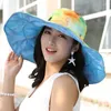 Wide Brim Hats Double Side Simple Foldable Sun Hat Beach Women Summer UV Protect Travel Cap Tie Dye Pattern Print Breathable Delm22