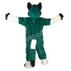 Hoogwaardige groene Husky Dog Mascot Costume Halloween Christmas Cartoon Character Outfits Pak Advertising folders Kleding