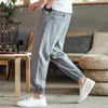 Pantalons pour hommes Casual Summer Stripes Harem Loose Cotton And Linen Light Grey Thin Cropped Men's PantsMen's