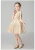 Girl's Dresses Beads Sequin Golden Tulle Flower Girl Dress Wedding Party Beauty Pageant Clothes Kids Princess First Communion Gown