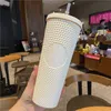 24 oz Tumblers personalizados de Starbucks con logotipo Iridescent Bling Rainbow Unicornio Cold Cup Tazas de caf￩ con paja