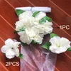 Rose blanche fleur artificielle pour décoration de voiture de mariage décorations de mariée + poignée de porte rubans soie 220512